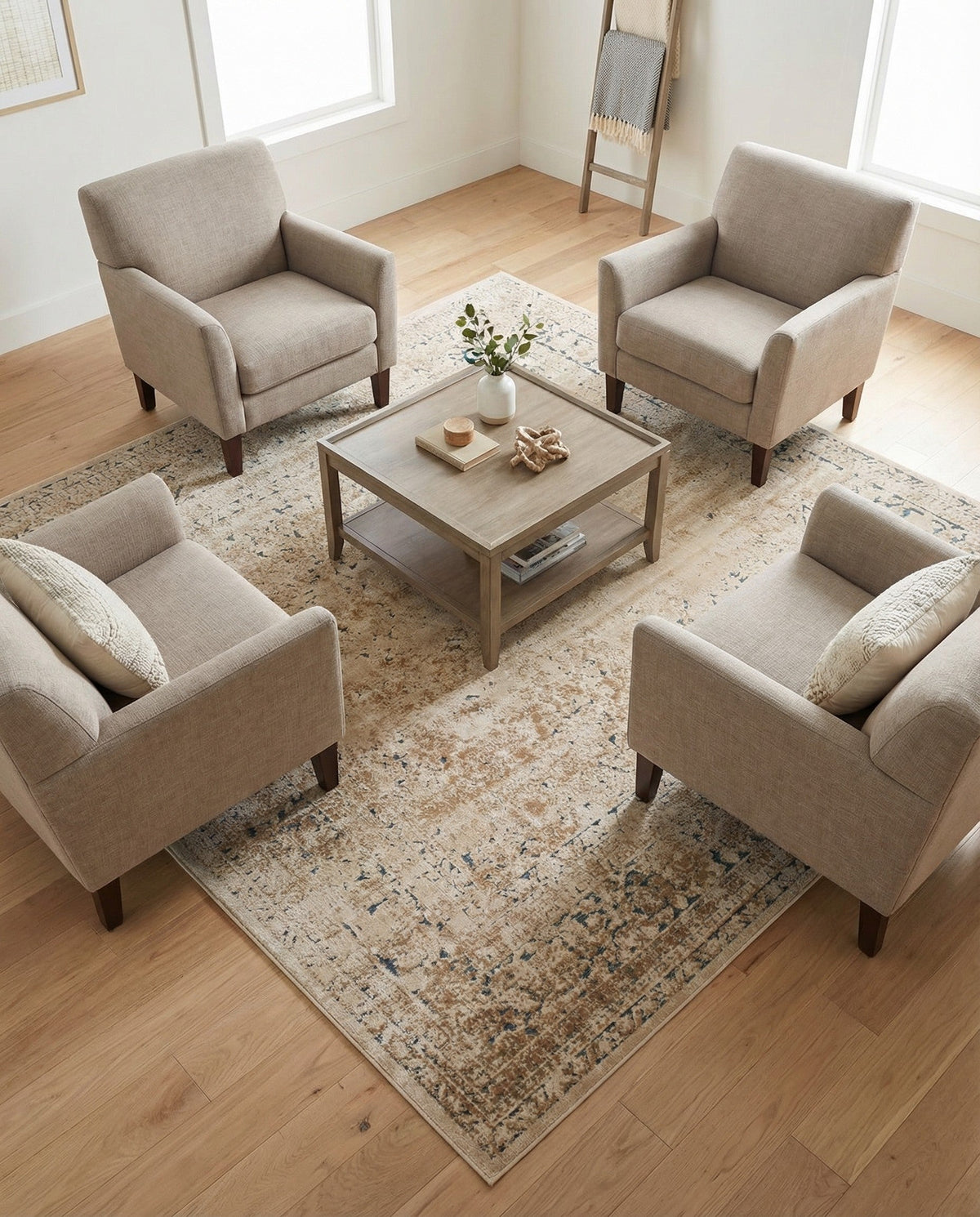 Coastal Manor Collection Area Rug -  Marina Square Beige  lifestyle 117