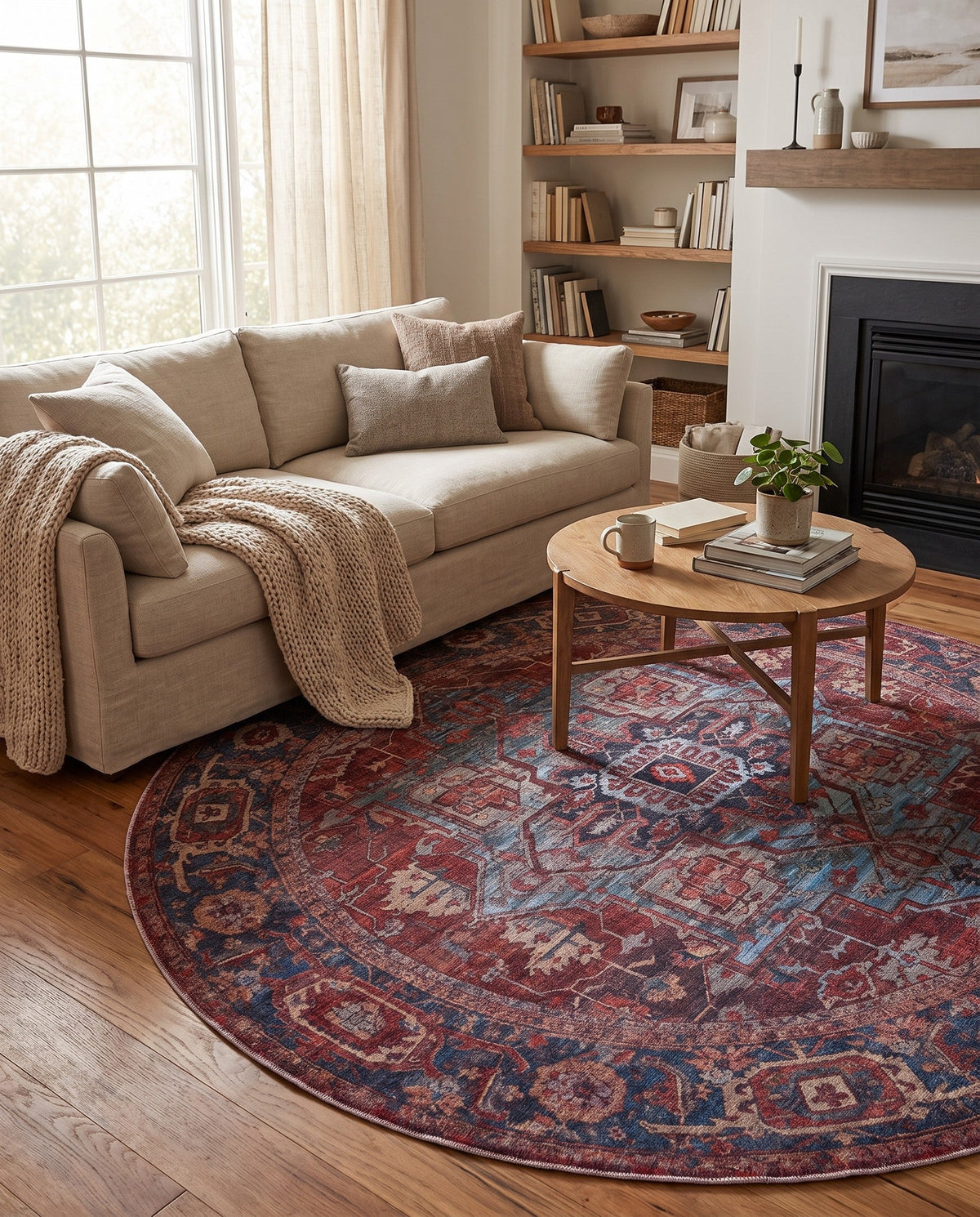 Zahara Oasis Collection Area Rug -  Essaouira Round Rust Red  lifestyle 80