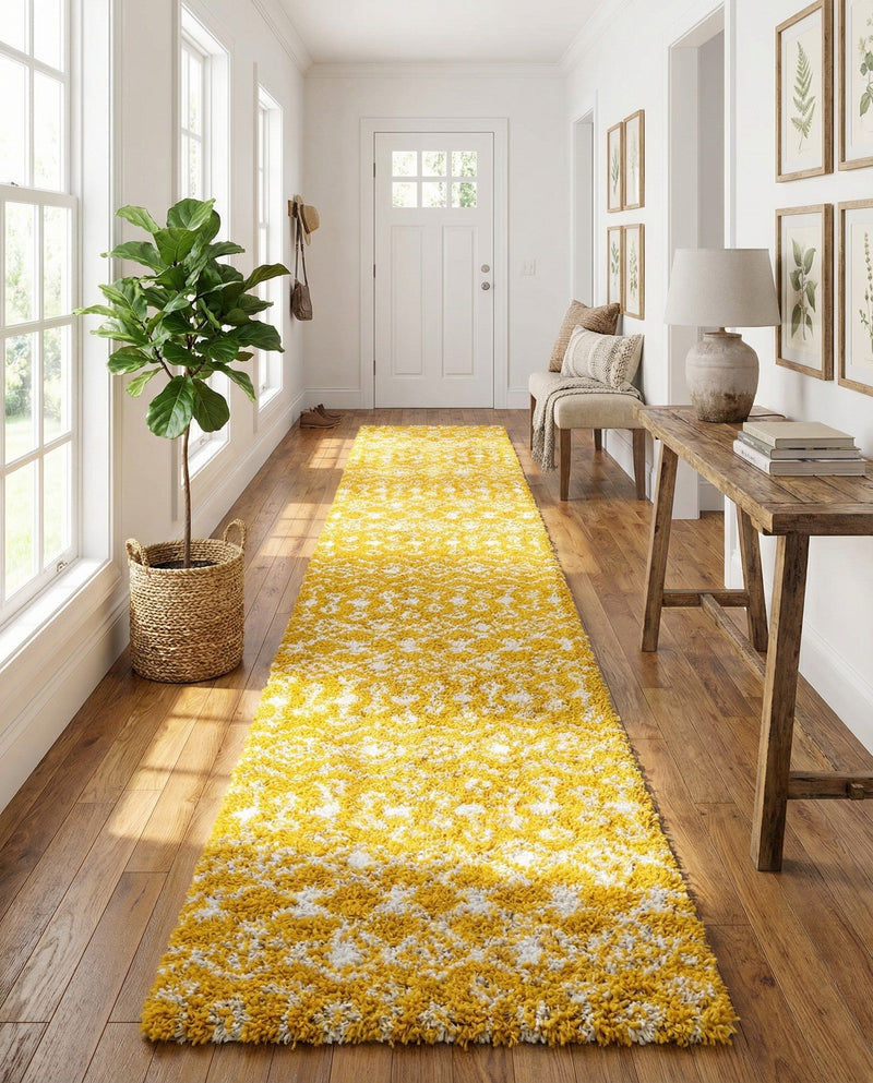 Berber Lattice Shag Collection Area Rug - Atlas (Yellow) Runner Yellow  lifestyle 35