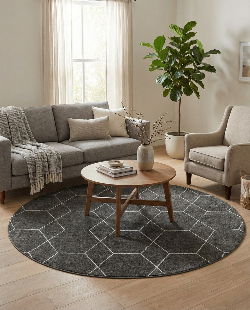 Trellis Mosaic Collection Area Rug - Arborville (Dark Gray) Round Dark Gray  lifestyle 69