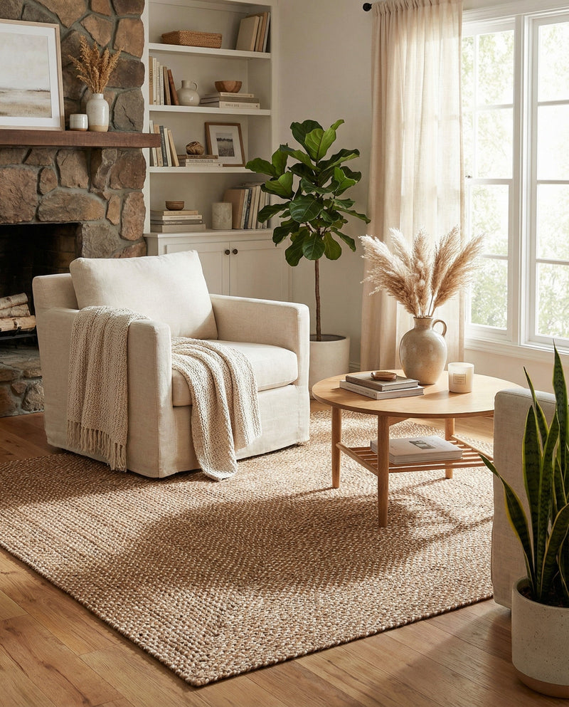 Highland Woven Jute Collection Area Rug - Glenmore (Light Brown) Square Light Brown  lifestyle 41