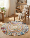 Osian Looms Collection Area Rug - Kathmandu Round Multi White  lifestyle 52