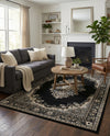 Tabriz Tapestry Collection Area Rug - Azerbaijan (Black) Rectangle Black  lifestyle 6