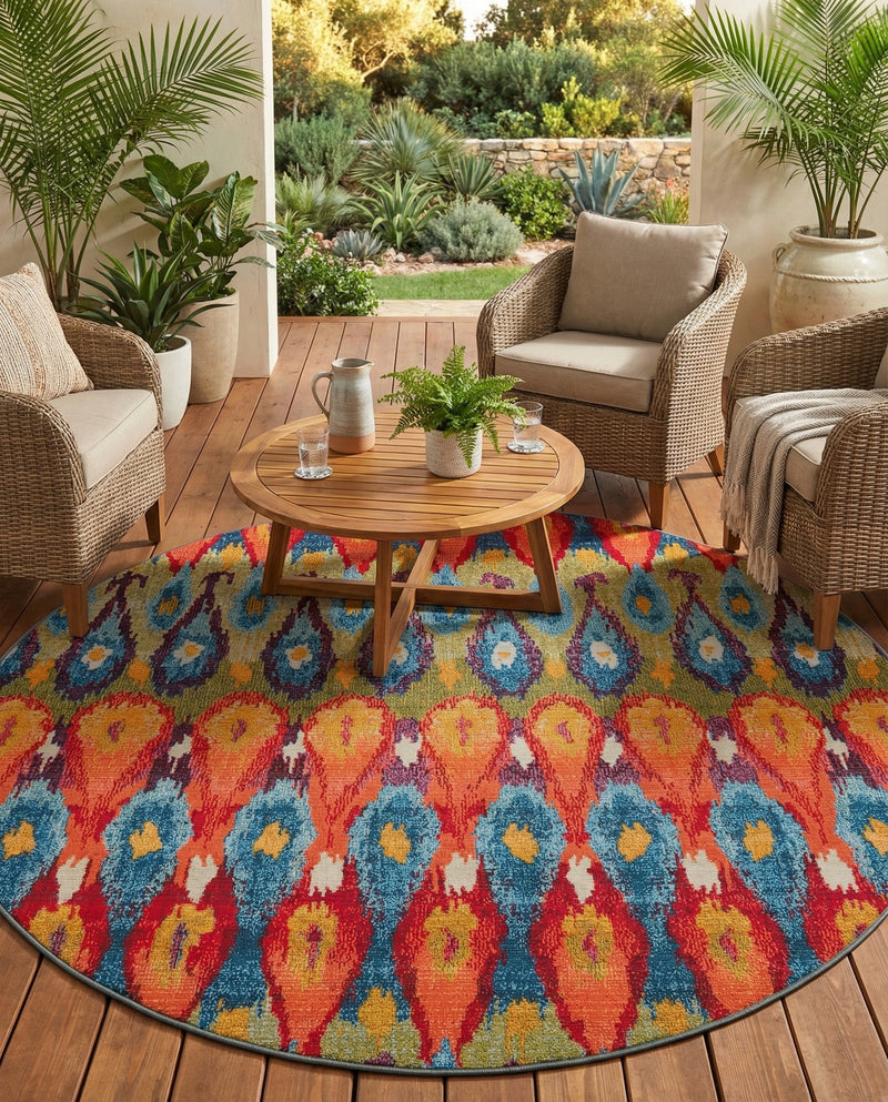 Urban Terrace Collection Area Rug -  Compass Round Multi  lifestyle 53