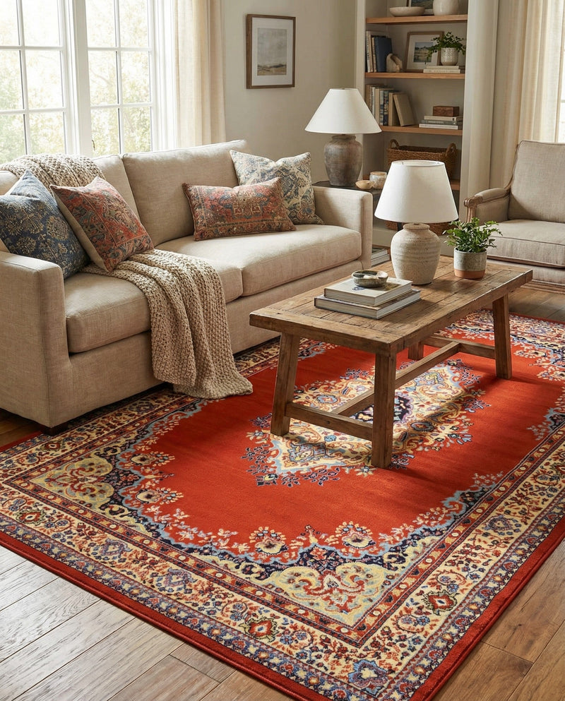Tabriz Tapestry Collection Area Rug - Azerbaijan (Terracotta) Rectangle Terracotta  lifestyle 18