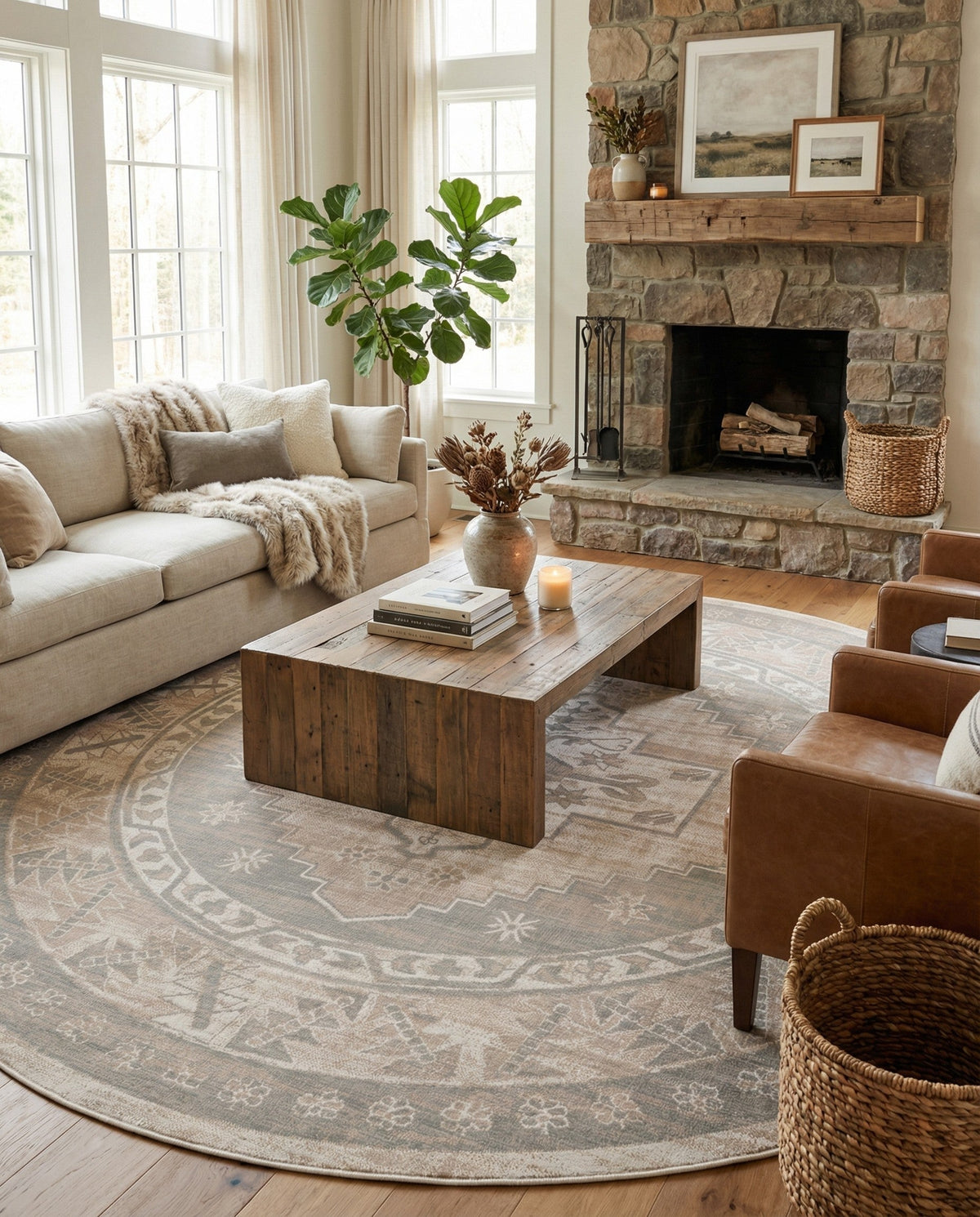 Savannah Series Collection Area Rug -  Augusta (Mink) Round Mink  lifestyle 107