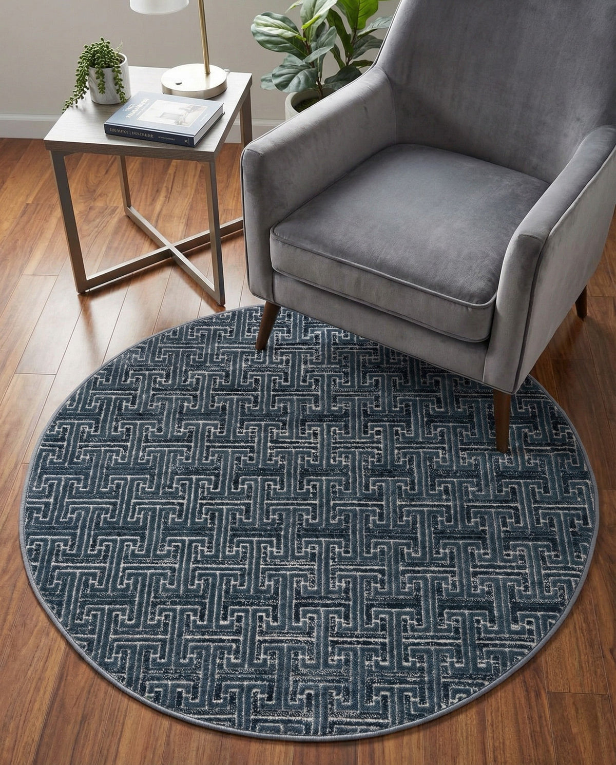 Metro Heights Collection Area Rug -  Hamilton Round Navy Blue  lifestyle 80