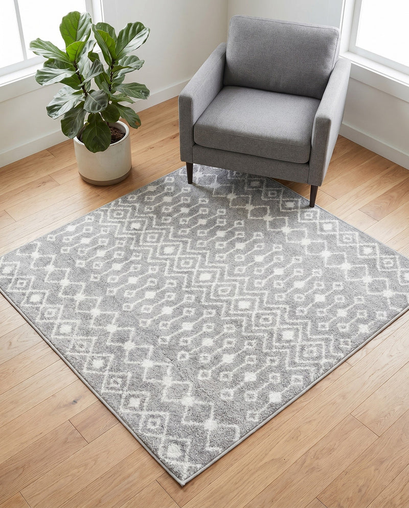 Mediterranean Lattice Collection Area Rug - Santorini (Gray) Square Gray  lifestyle 77