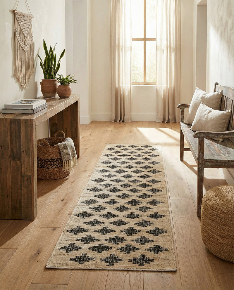Benares Handwoven Jute Collection Area Rug -  Bodhi Runner Beige and Black  lifestyle 65
