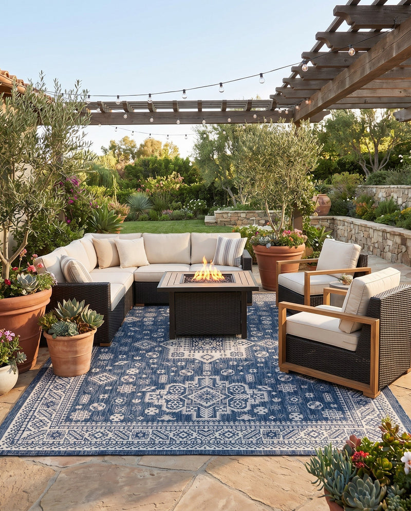 Tribal Terrace Treasures Collection Area Rug -  Incan Isle (Blue) Rectangle Blue  lifestyle 35