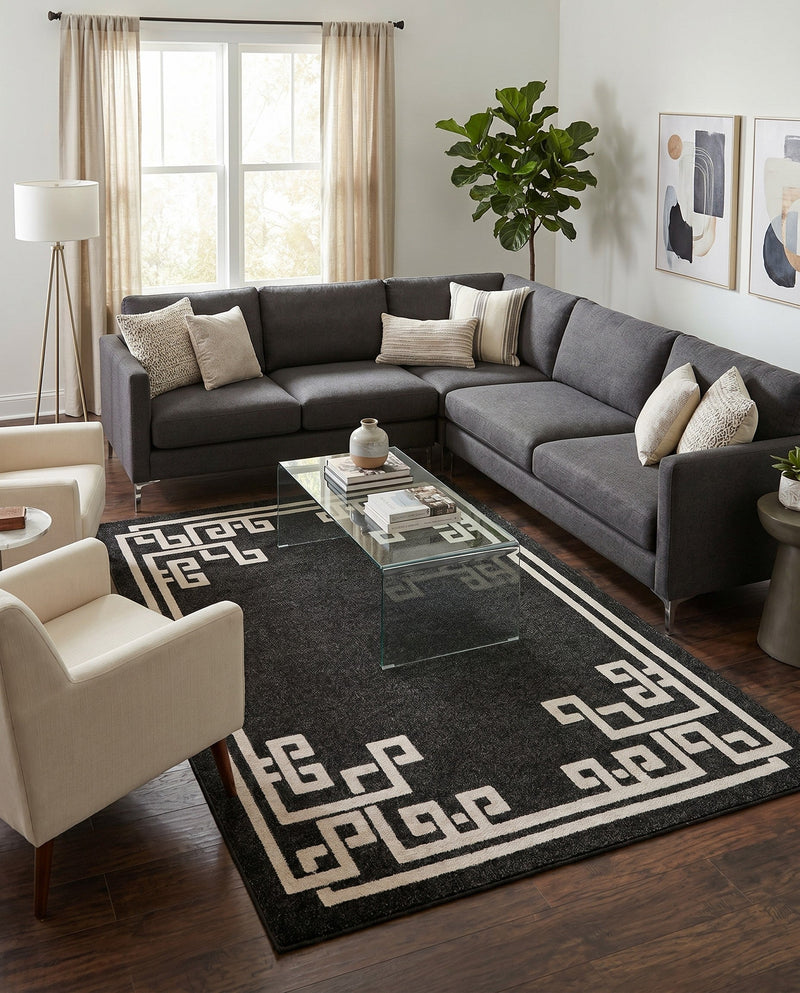 Aegean Labyrinth Collection Area Rug -  Rhodes Rectangle Black  lifestyle 22