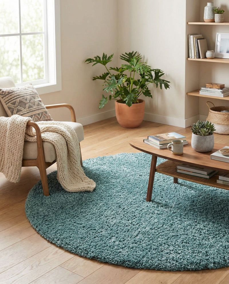 Plush Oasis Collection Area Rug - Serenity (Light Slate Blue) Round Light Slate Blue  lifestyle 39