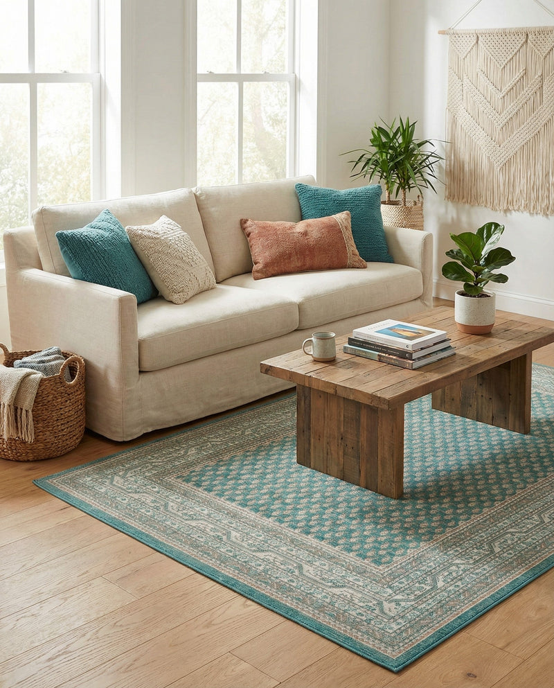 Soho Elegance Collection Area Rug -  Mercer (Turquoise) Rectangle Turquoise  lifestyle 23