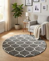 Trellis Mosaic Collection Area Rug -  Pergolatown (Dark Gray) Round Dark Gray  lifestyle 37