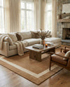 Savannah Borders Wool Collection Area Rug - Chatham Rectangle Latte Brown  lifestyle 80