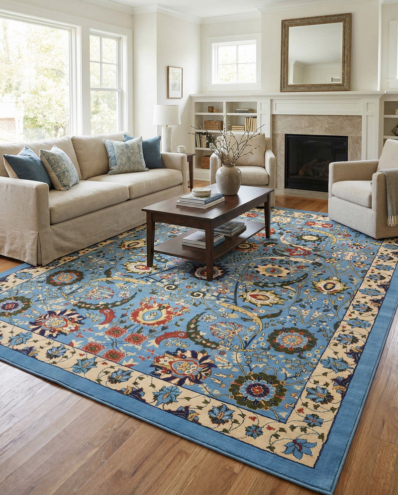 Tabriz Tapestry Collection Area Rug - Sahand (Blue) Rectangle Blue  lifestyle 4