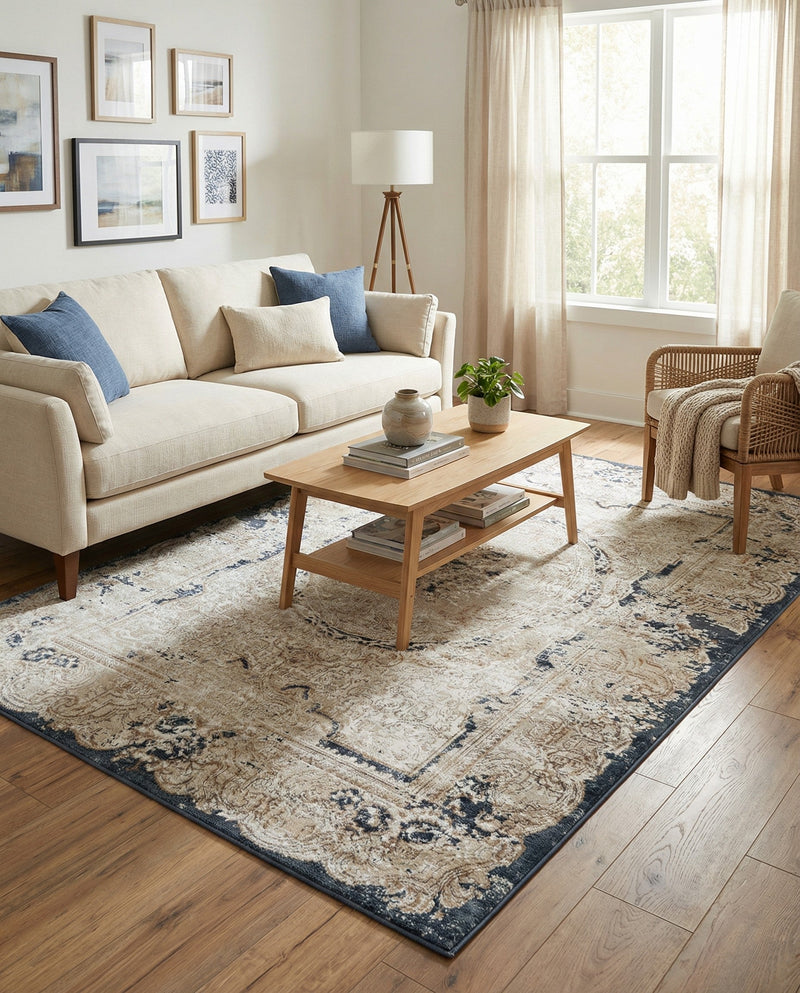 Coastal Manor Collection Area Rug -  Tidewater Rectangle Cream  lifestyle 8