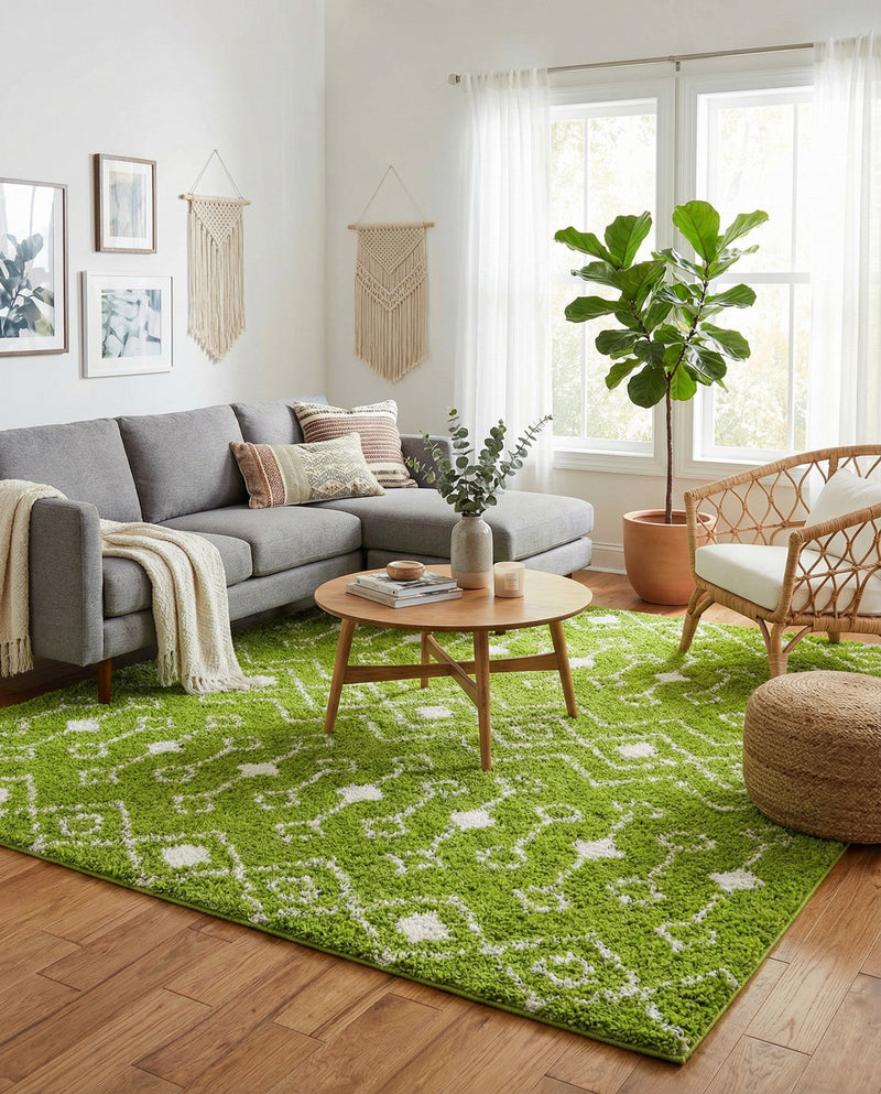 Berber Lattice Shag Collection Area Rug - Atlas (Green) Square Green  lifestyle 45