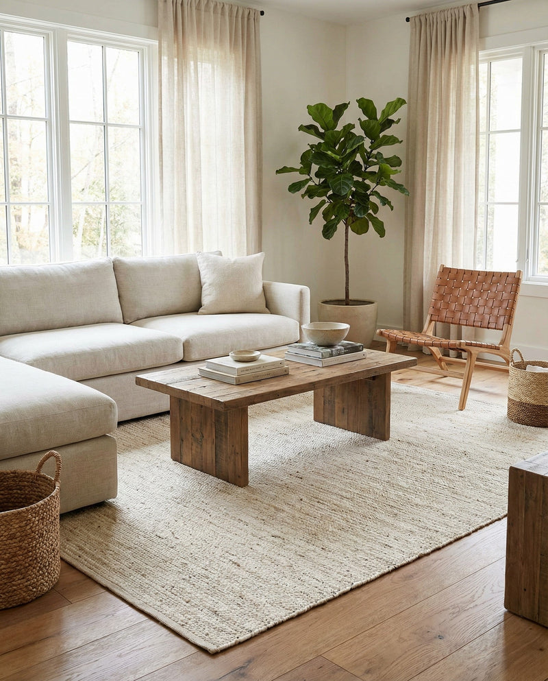 Woven Seaside Jute Collection Area Rug - Savannah (White) Rectangle White  lifestyle 9