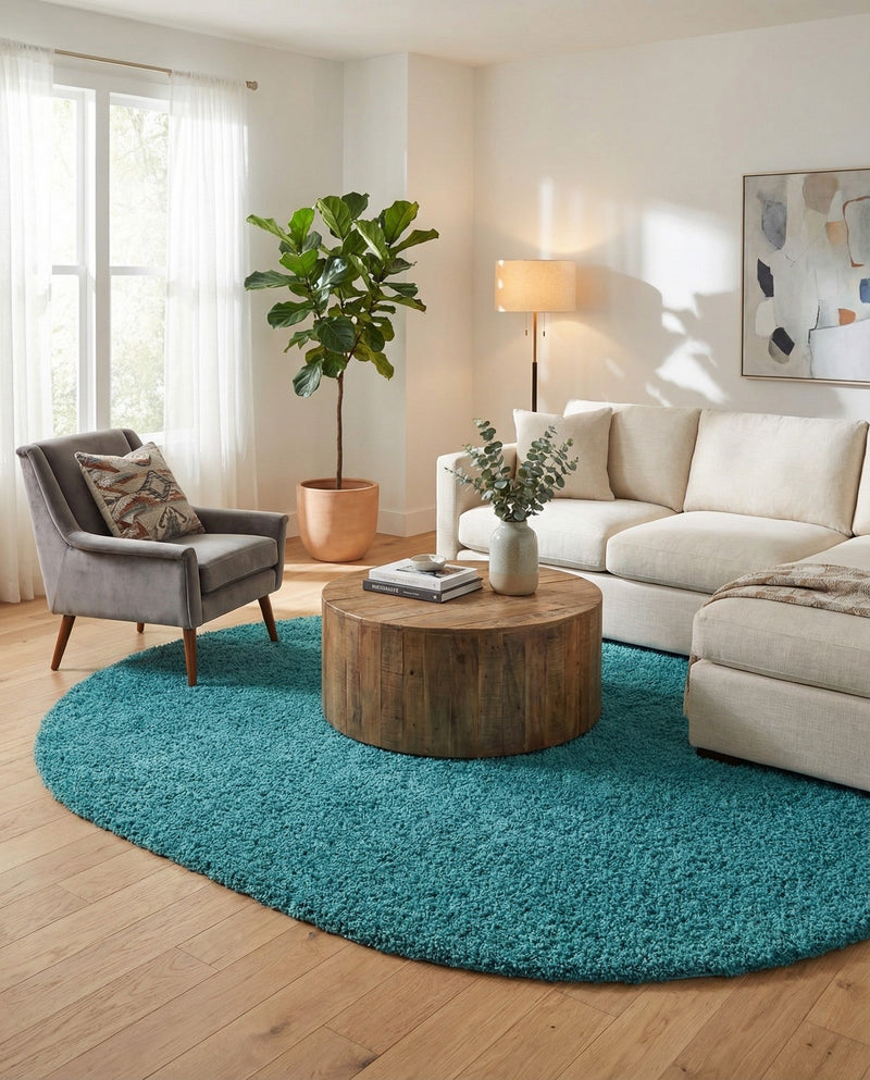 Plush Oasis Collection Area Rug - Serenity (Deep Aqua Blue) Oval Deep Aqua Blue  lifestyle 29