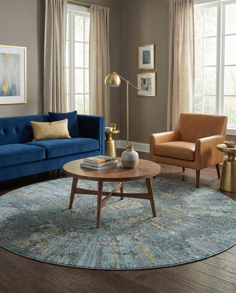 Caribbean Breeze Collection Area Rug -  Martinique Round Turquoise  lifestyle 64