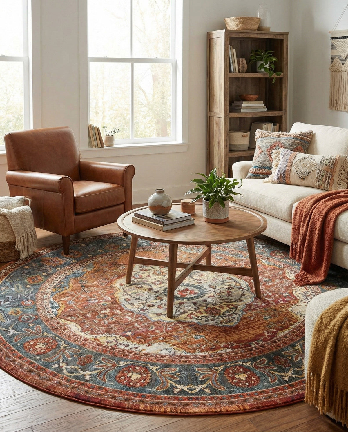 Caribbean Breeze Collection Area Rug -  Vieques Round Rust Red  lifestyle 87