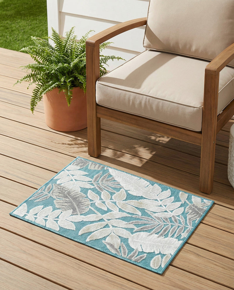 Seaside Blooms Collection Area Rug -  Serene Rectangle Light Blue  lifestyle 64