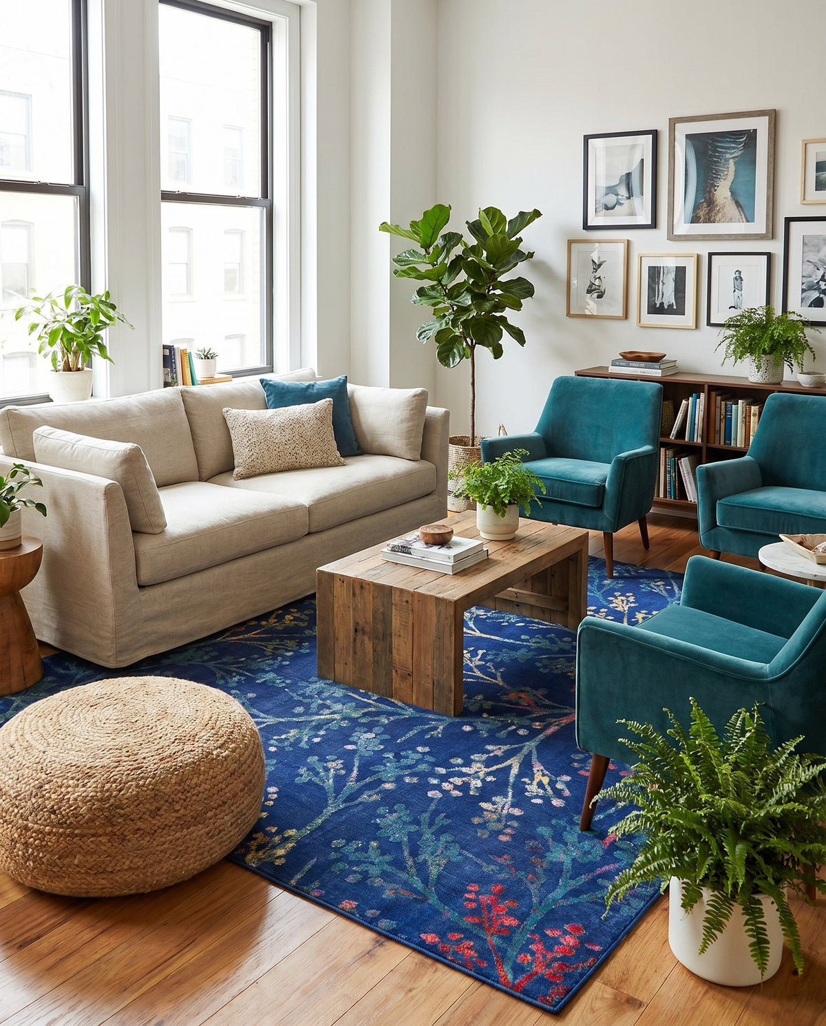 Meadow Breeze Collection Area Rug -  Sunbeam Square Blue  lifestyle 191