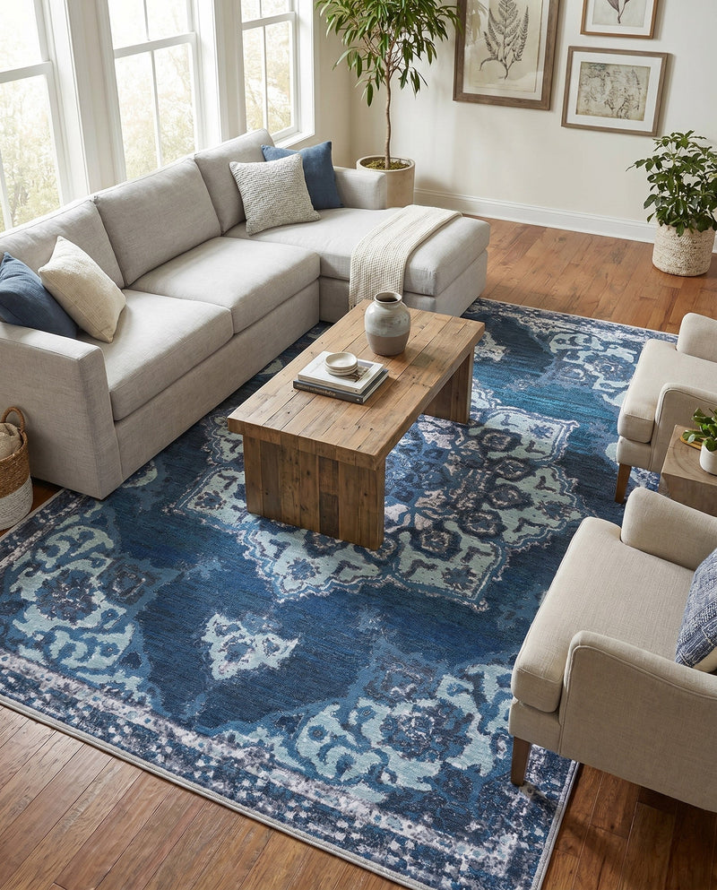 Baroque Era Collection Area Rug - Versailles (Navy Blue) Rectangle Navy Blue  lifestyle 6
