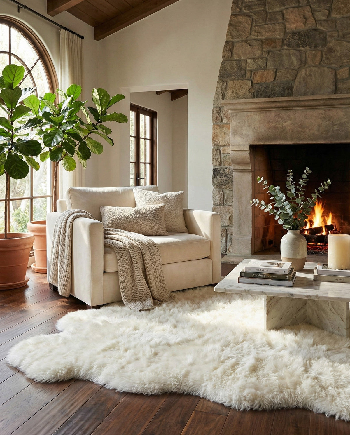Arctic Lambskin Luxe Collection Area Rug - Tundra Square White  lifestyle 141