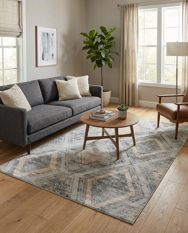 Aegean Elegance Collection Area Rug -  Rhodes Rectangle Gray Cream  lifestyle 11
