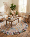 Osian Looms Collection Area Rug - Kathmandu Round Multi White  lifestyle 54