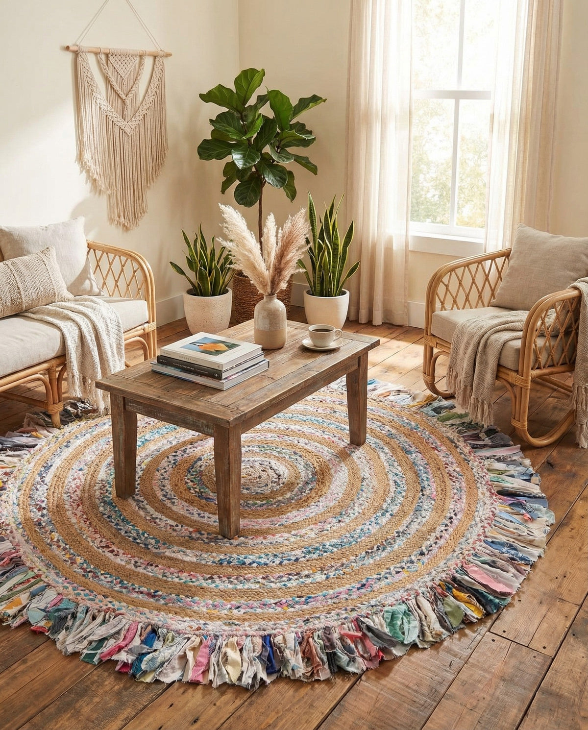 Osian Looms Collection Area Rug - Kathmandu Round Multi White  lifestyle 54