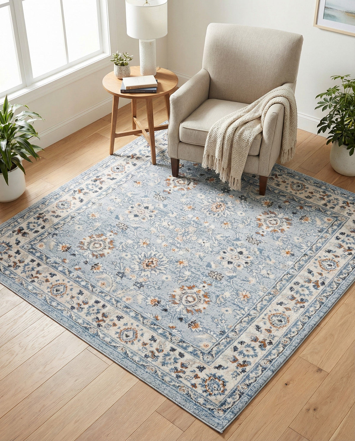 Savannah Elegance Collection Area Rug - Augusta (Aqua Blue) Square Aqua Blue  lifestyle 132