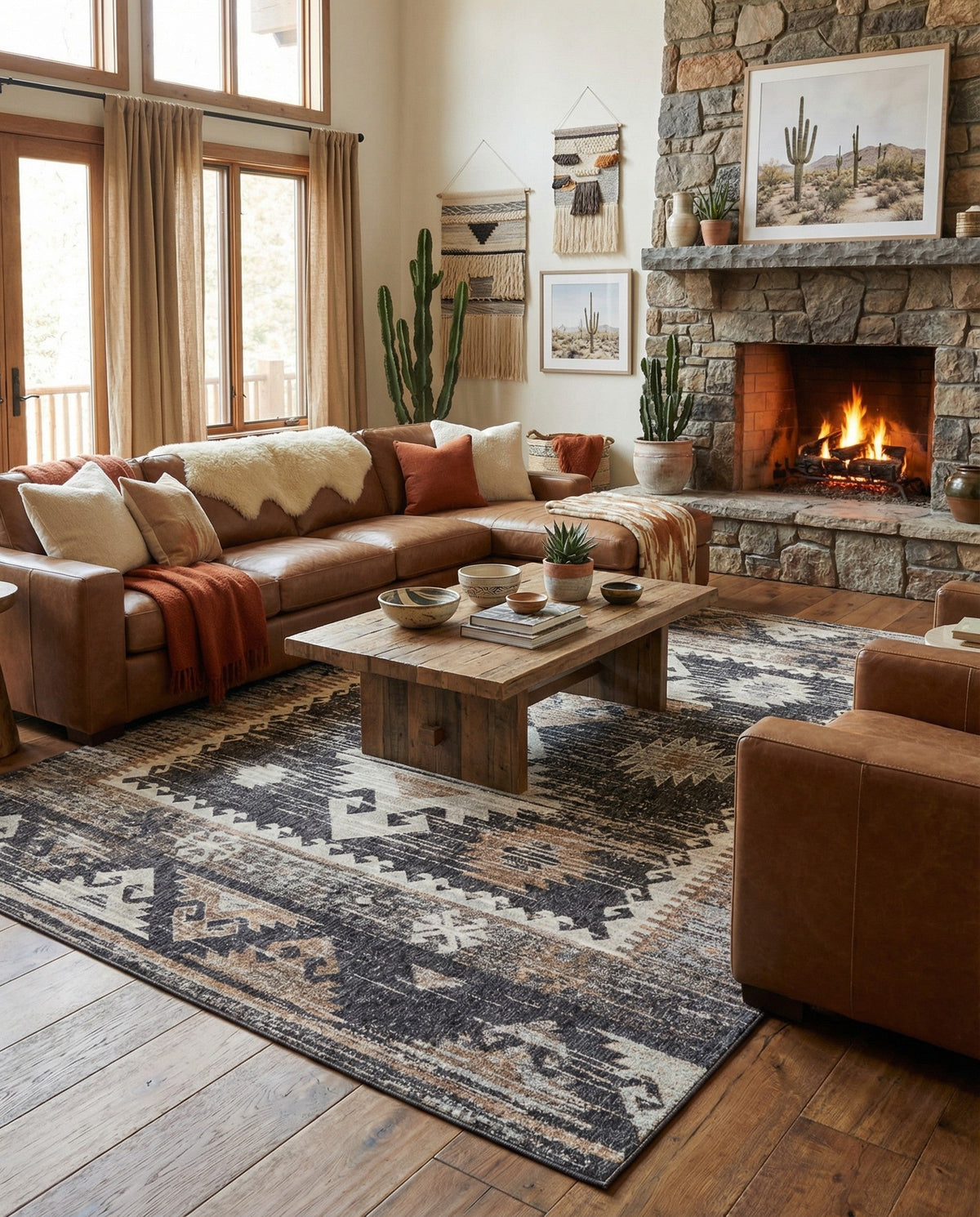 Desert Modern Eco Rug Series Collection Area Rug -  Mojave Rectangle Charcoal Gray  lifestyle 24