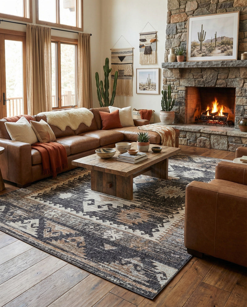 Desert Modern Eco Rug Series Collection Area Rug -  Mojave Rectangle Charcoal Gray  lifestyle 24