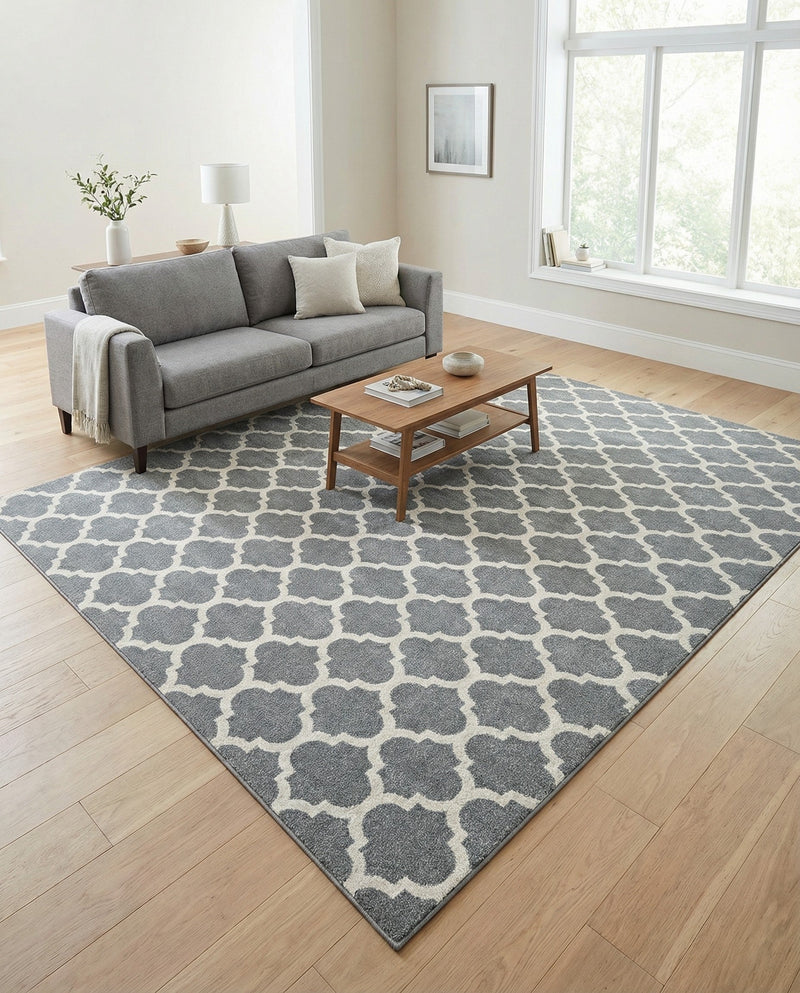 Lattice Gardens Collection Area Rug -  Bloomfield (Dark Gray) Square Dark Gray  lifestyle 61