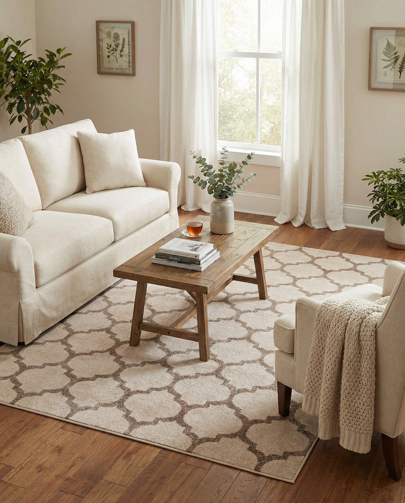 Lattice Gardens Collection Area Rug -  Bloomfield (Beige and Light Brown) Rectangle Beige and Light Brown  lifestyle 8
