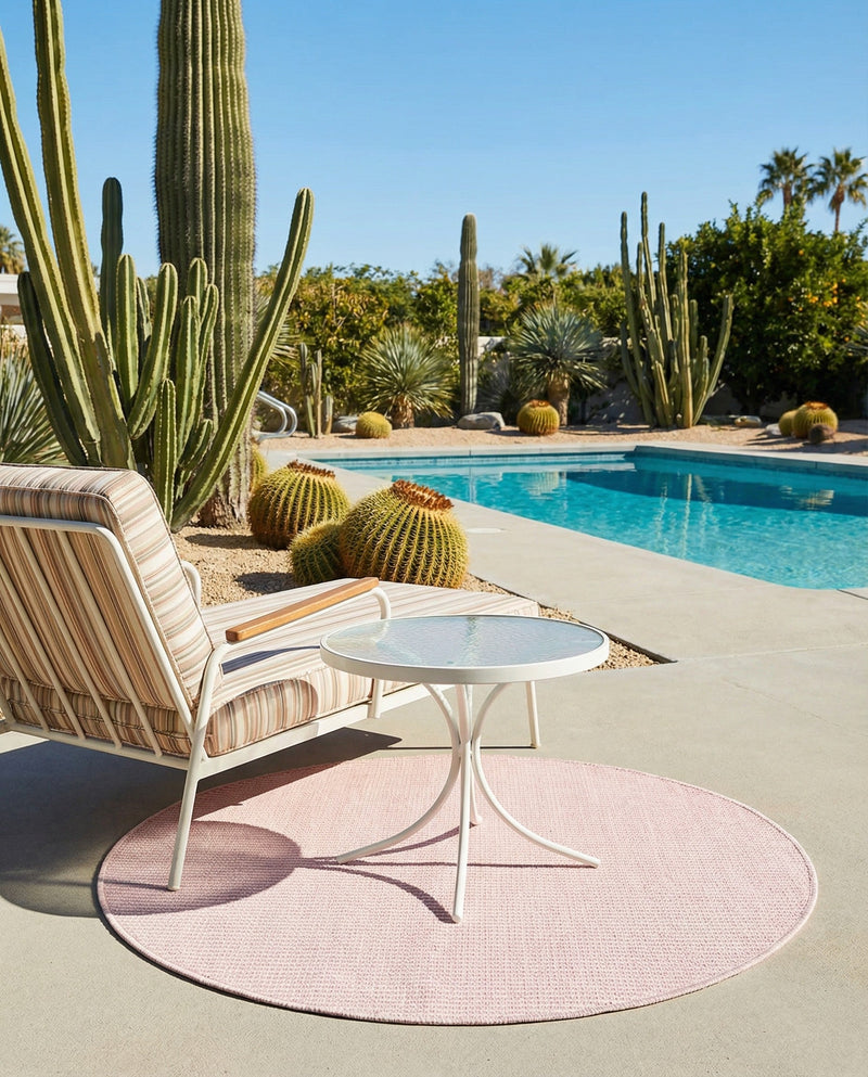 Jill Zarin Sedona Oasis Outdoor Collection Area Rug - Coconino (Pink Roses) Round Pink Roses  lifestyle 71