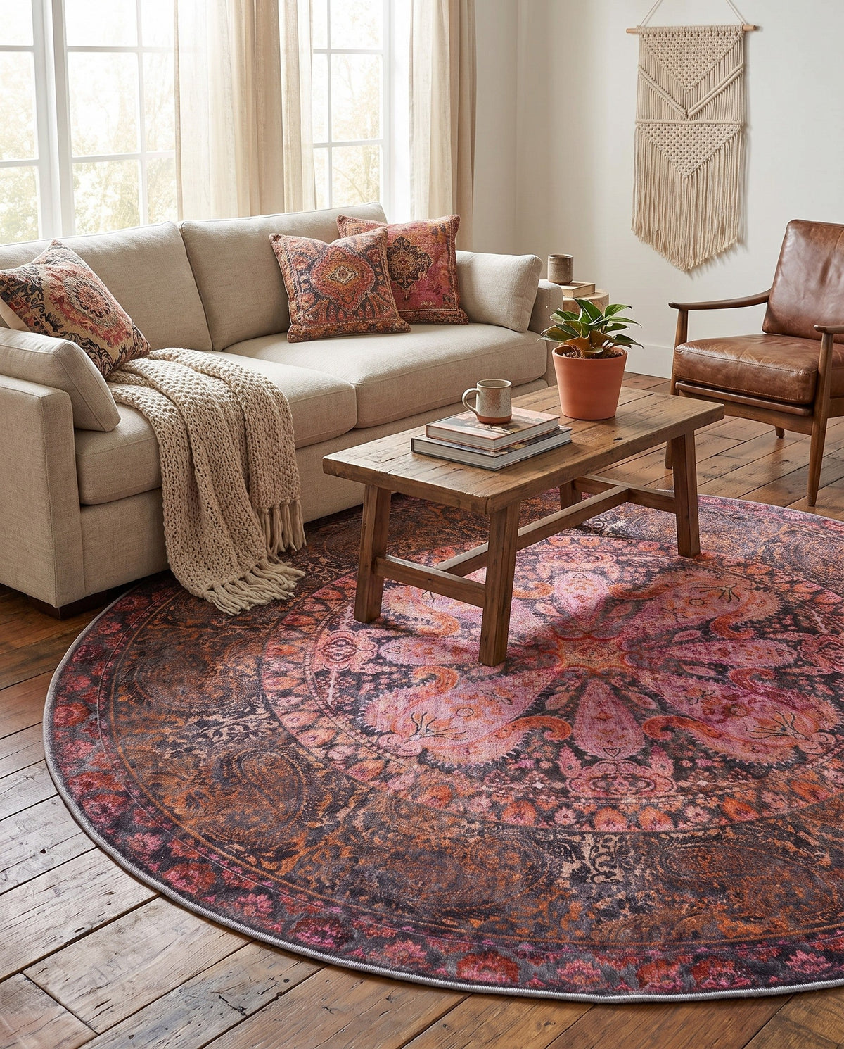 Maranta Collection Area Rug - Paramaribo Round Pink  lifestyle 56