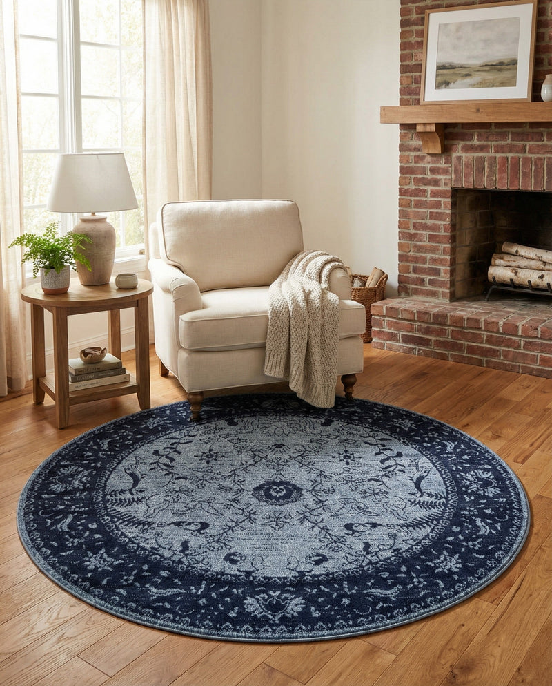 Horizon Collection Area Rug -  Apex (Blue) Round Blue  lifestyle 63