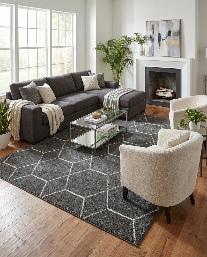 Trellis Mosaic Collection Area Rug - Arborville (Dark Gray) Rectangle Dark Gray  lifestyle 12