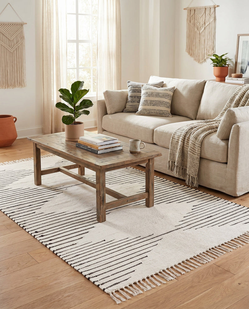 Thar Cotton Collection Area Rug - Jaisalmer (White) Rectangle White  lifestyle 13