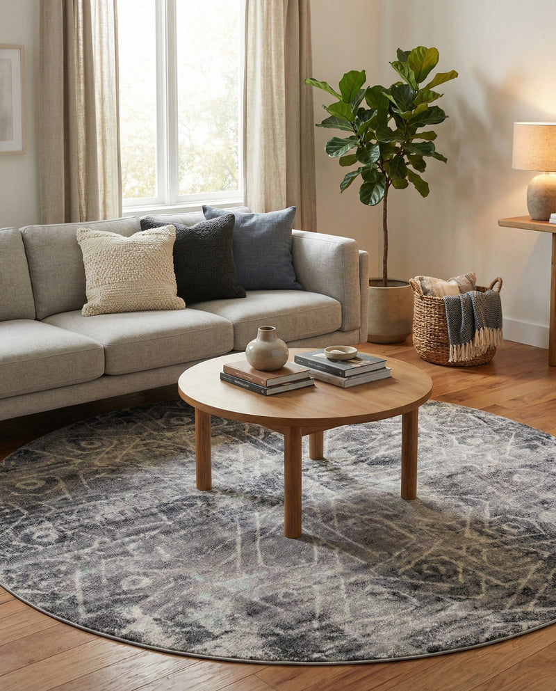 Riviera Elegance Collection Area Rug -  Grasse Round Dark Gray  lifestyle 57