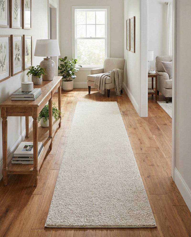 Solid Shag Seaside Collection Area Rug - Azure Cove (Ivory) Runner Ivory  lifestyle 48