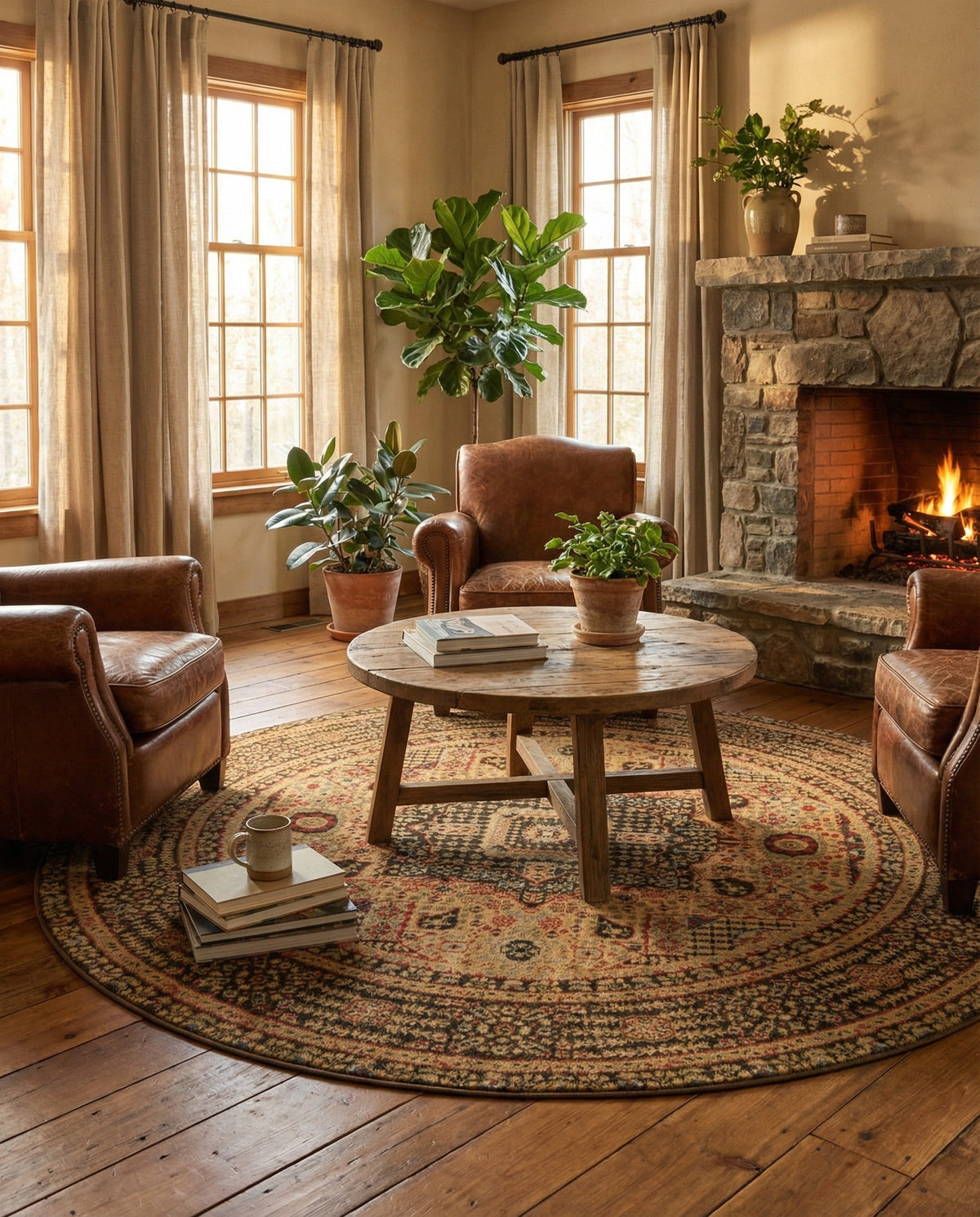 Ottoman Elegance Collection Area Rug - Sultan Round Brown  lifestyle 182