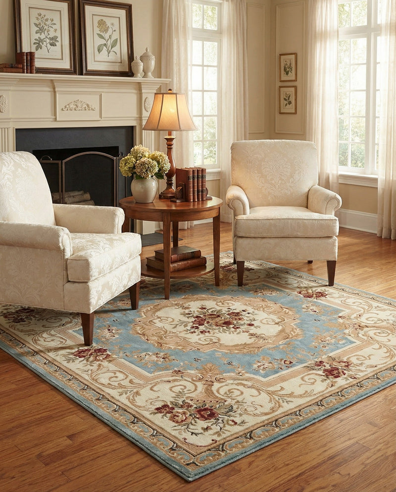 Versailles Elegance Collection Area Rug -  Louveciennes (Light Blue) Square Light Blue  lifestyle 39