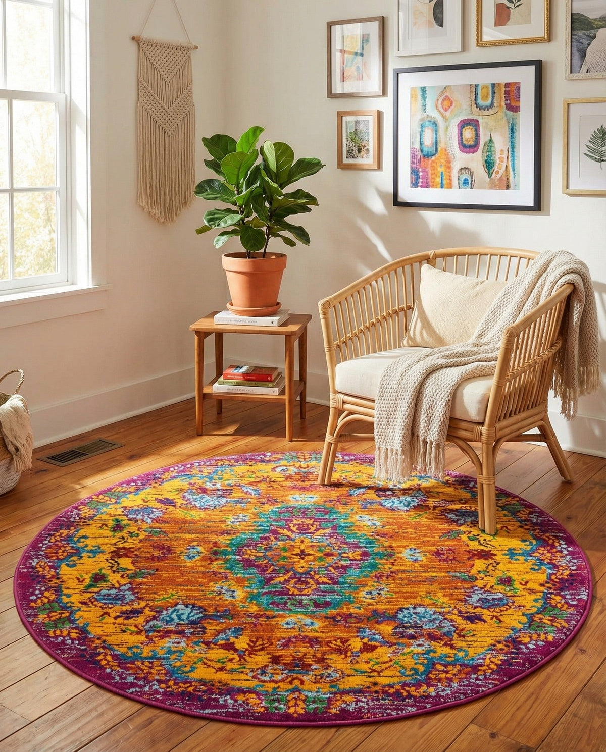 Caribbean Cove Collection Area Rug -  Nevis Round Orange  lifestyle 114