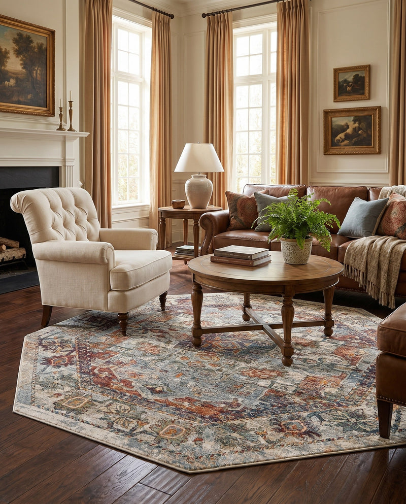 Savannah Soiree Collection Area Rug -  Everglade (Ivory) Octagon Ivory  lifestyle 41