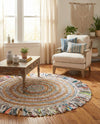 Osian Looms Collection Area Rug - Kathmandu Round Multi White  lifestyle 49